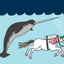 Unicorn and Narwhal swimming buddies, 5x7 print