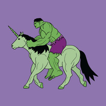 Hulk riding Hulk unicorn, 8x8 print