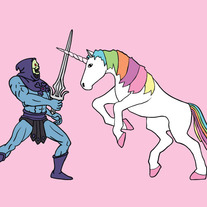Skeletor fighting unicorn, 5x7 print