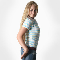 Women's Striped Short Sleeve Polo Shirt-Yellow Lavender