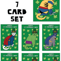 Cats dressed as comics St patricks 7 card set