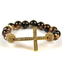 Gold and Brown Sideways Cross Bracelet
