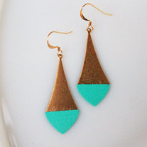 Pointed Turquoise Color Dipped Brass Dangle Earrings