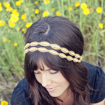 Double Natalie - Gold and Rhinestone Beaded Tie Headband or Halo