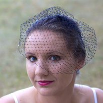 Black Birdcage Veil with Smoke Swarovski Crystals  - Thumbnail 1