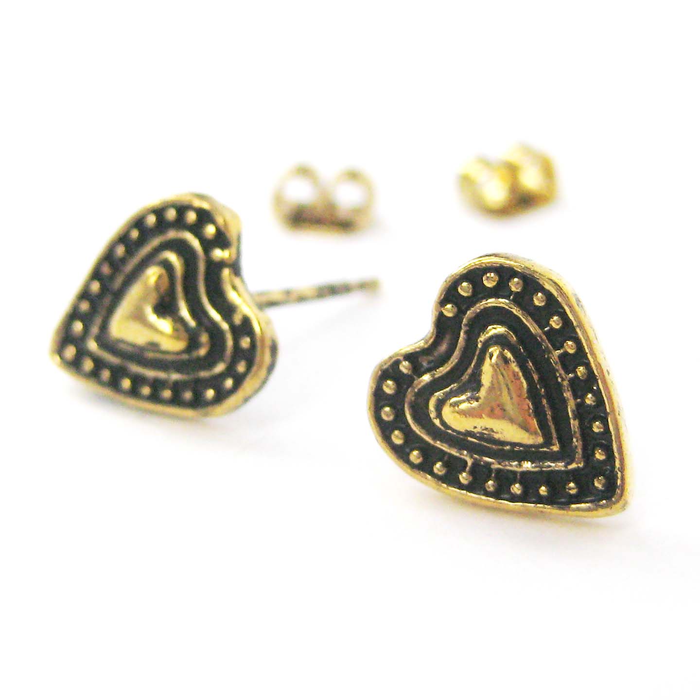 Small Heart Love Stud Earrings in Bronze with Textured Detail · DOTOLY