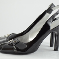 BCBGirls Black Patent Buckle Slingback Heels