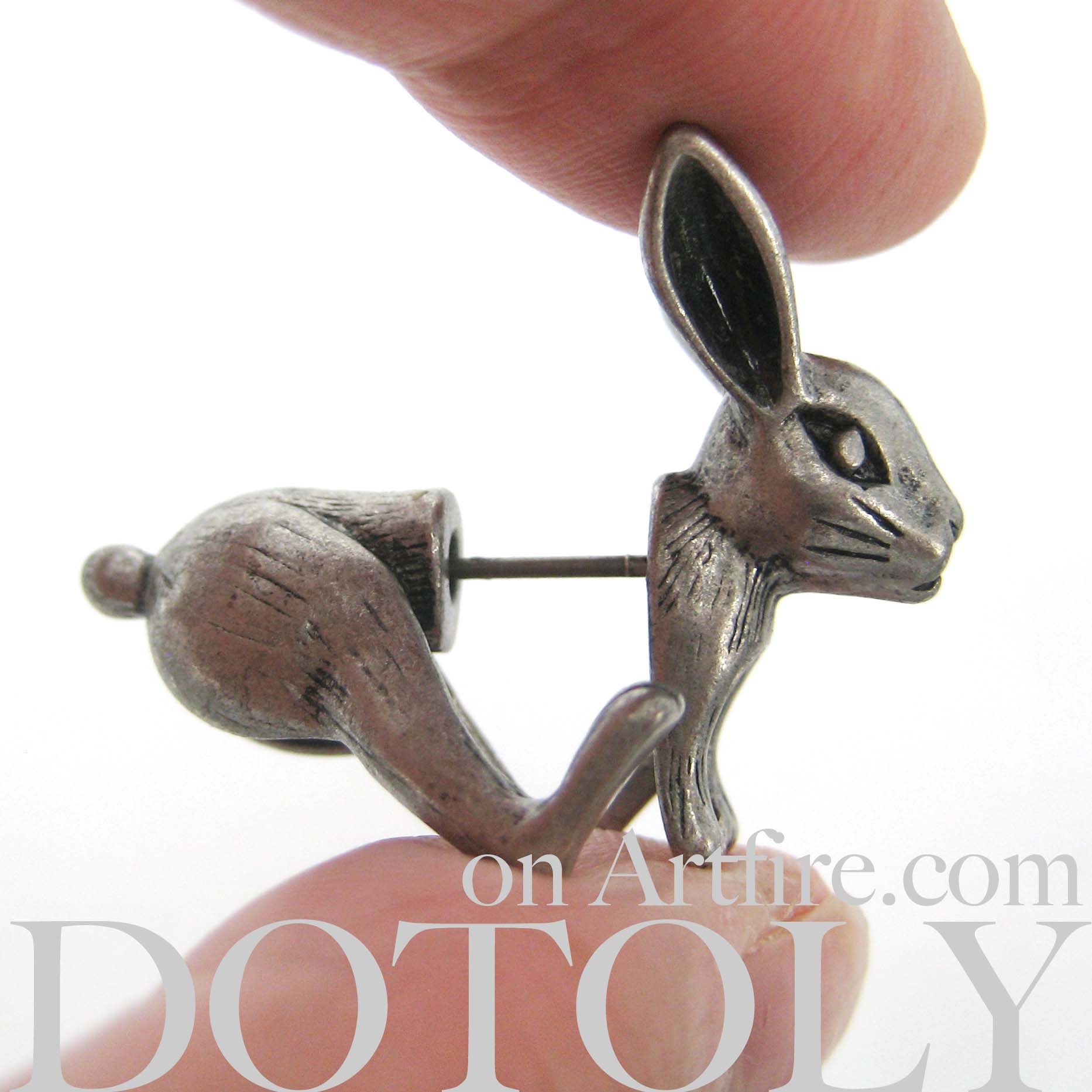 3D Fake Gauge Realistic Bunny Rabbit Animal Stud Earrings · DOTOLY