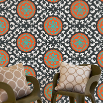 Suzani II Mexican Otomi fabric textiles Allover Designer Pattern Stencil better than wallpaper