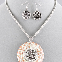 Chunky Terracotta Floral Pendant Necklace & Free Earrings
