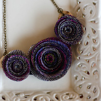  Blue and Pink Sinamay Floral Necklace