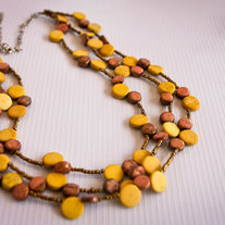 Mustard and Bronze Multistrand Wood Beads Necklace