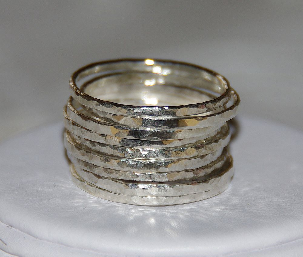 rings set of 9 handmade hammered sterling silver stackable rings