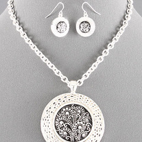 Bright Silver Chain Necklace with Basketweave Fancy Pendant