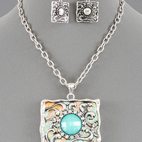 Whimsical Colorful Beach Wave Silver Pendant Necklace Set