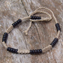 Macrame Natural Hemp Choker with Black Horn Beads