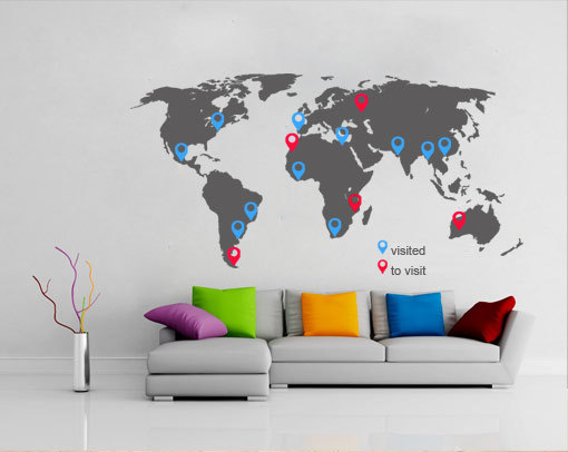 world map decal with pins for housewares moonwallstickers com
