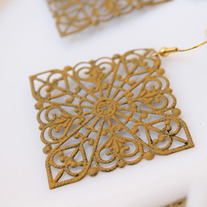 Large Filigree Cutout Mustard Earrings