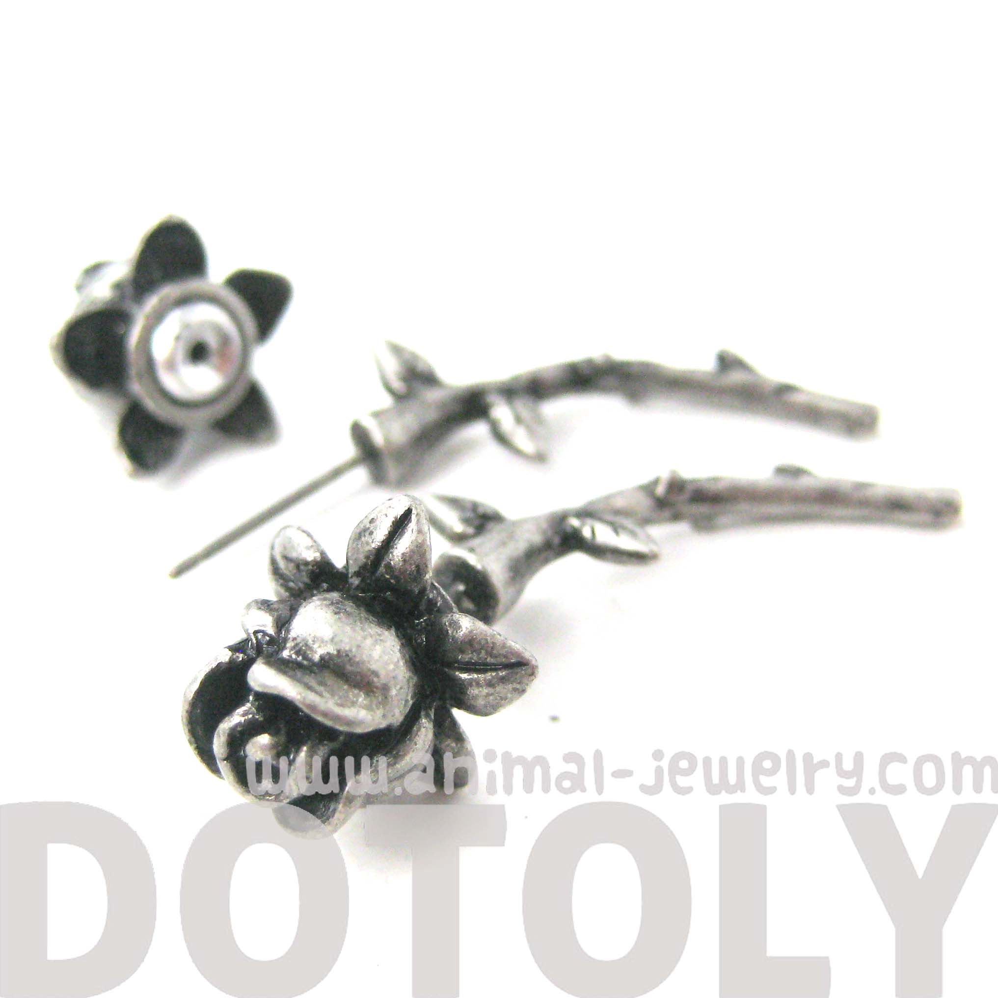 Rose Flower Shaped Fake Gauge Plug Stud Earrings in Silver on Storenvy