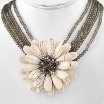 Ivory Zinnia Cluster & Black Diamond Multi Strand Necklace