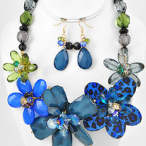 Graduating Leopard Print Flower Cluster Necklace & Earrings