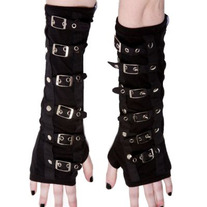 BLACK AND SILVER STUDDED BUCKLE ARM WARMERS