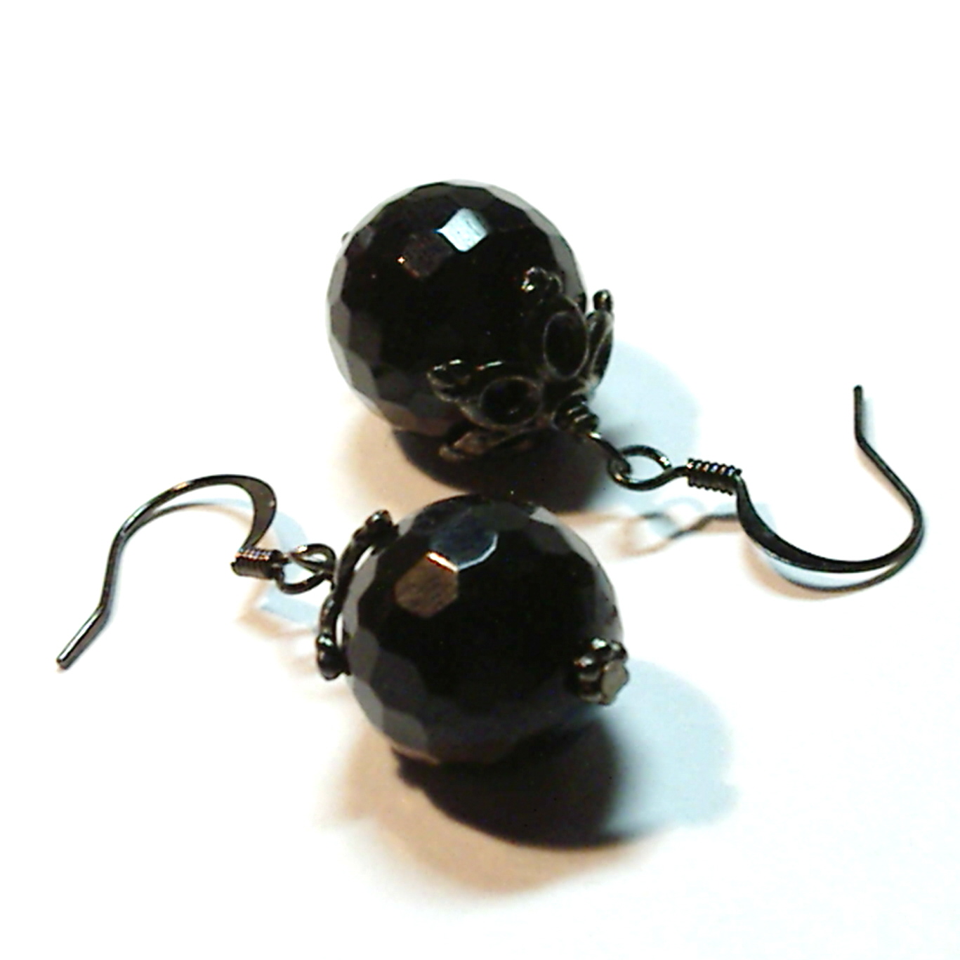 Black and Gunmetal Crystal Ball Earrings on Storenvy