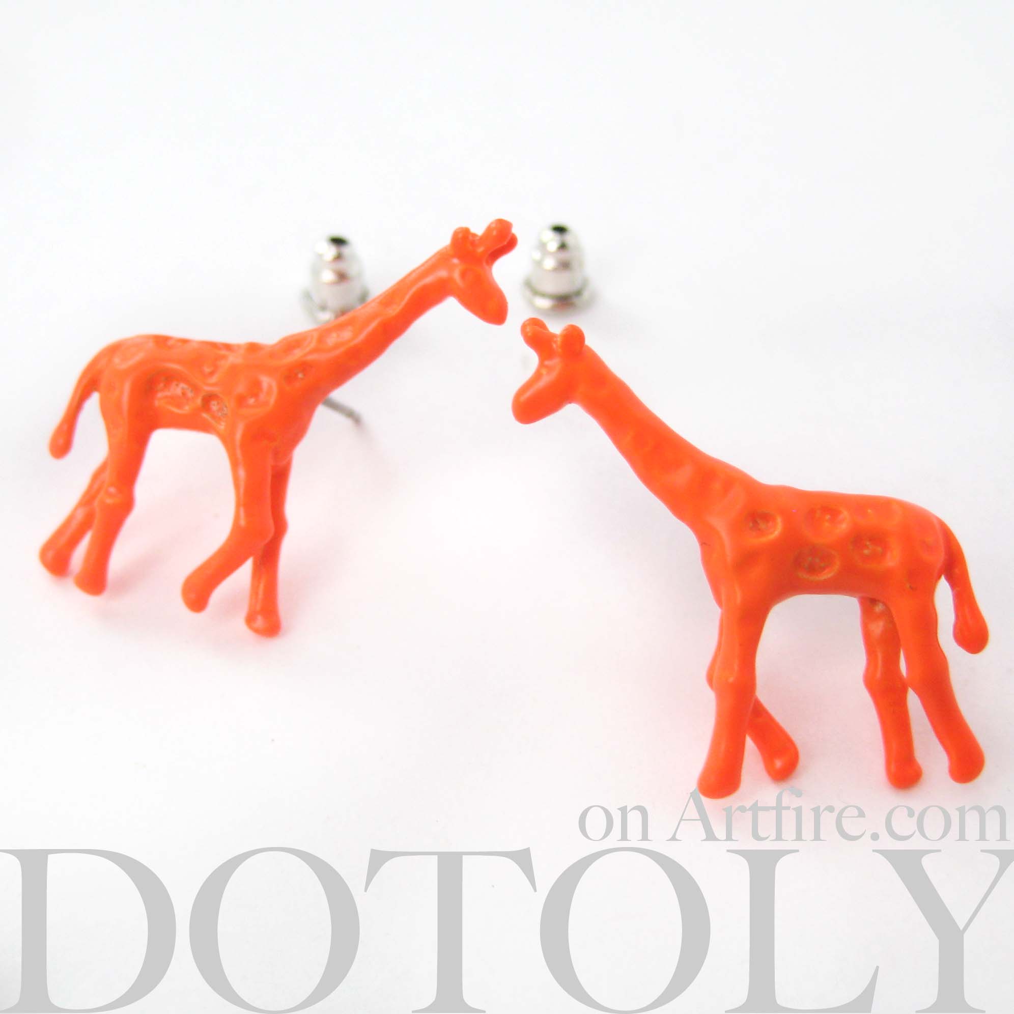 Neon Orange Giraffe Toy Animal Stud Earrings · DOTOLY Animal Jewelry
