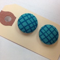 Teal Plaid Button Earrings