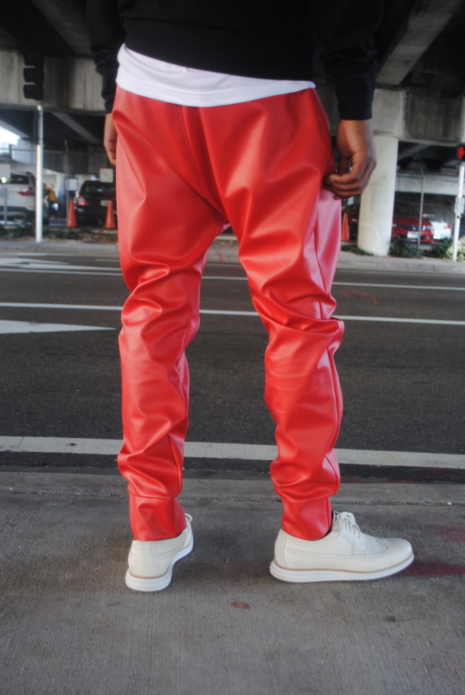 Mens Red Leather Drop Crotch Pants on Storenvy
