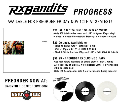 RX Bandits- Progress 2xlp(180 gram) Exclusive 3 pack with radioactive white/black Rarity /100