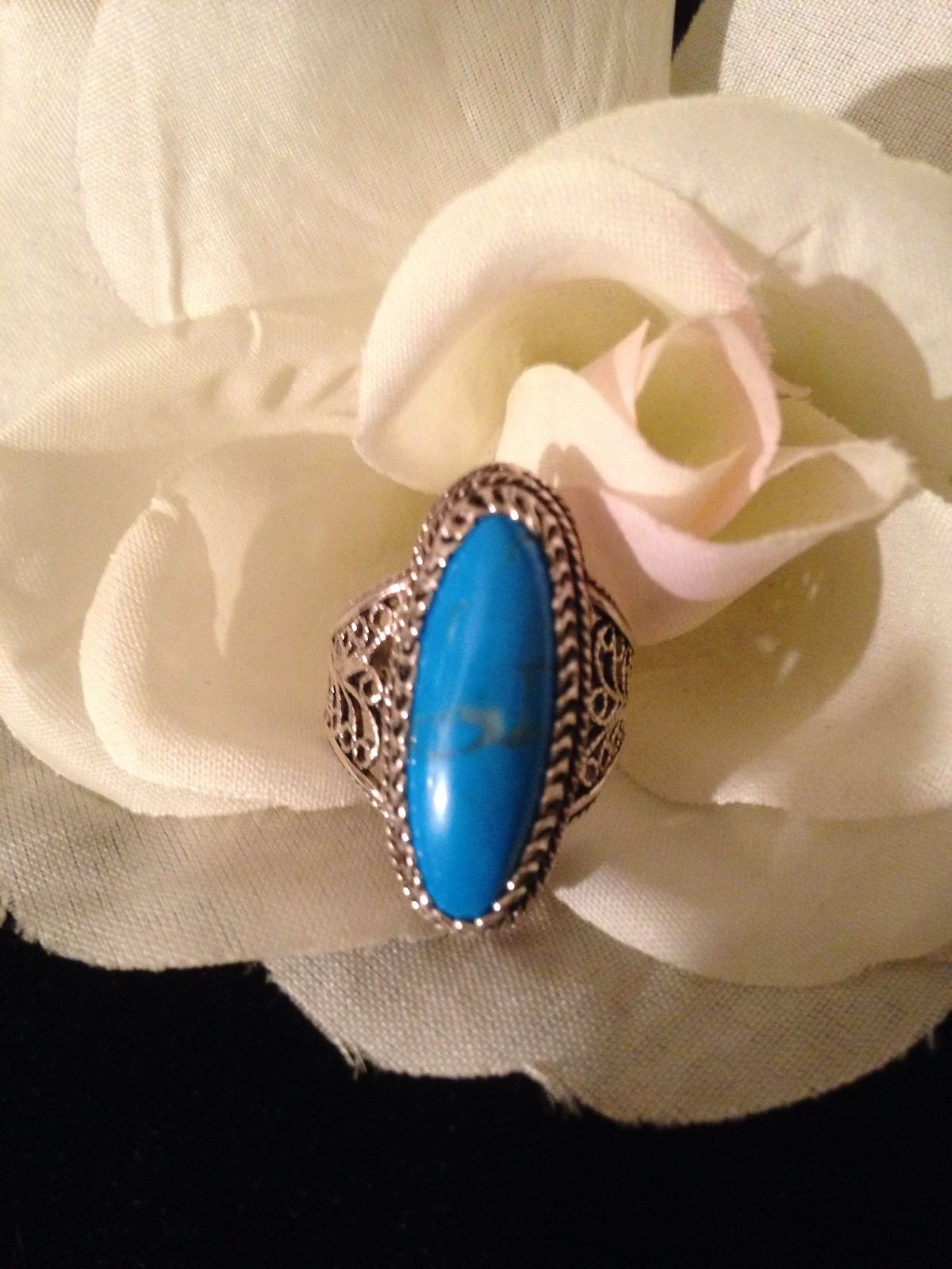 .925 Filigree Genuine Turquoise Ring Size 7 on Storenvy