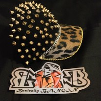 Spiked Snapback: Black w/Leopard and Gold Spikes