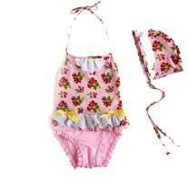 Vindie Vintage Inspired Pink Baby Girl Strawberry Swimsuit 