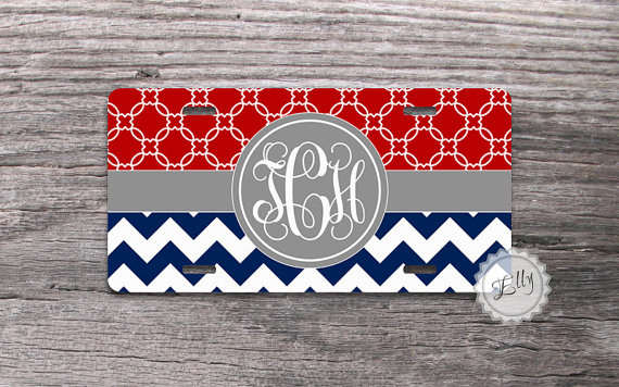 Personalized Front License Plates >> Custom License Plate Red Modern Trellis And Navy Blue Chevron With Personalized Front License Plates >> Custom License Plate Red Modern Trellis And Navy Blue Chevron With