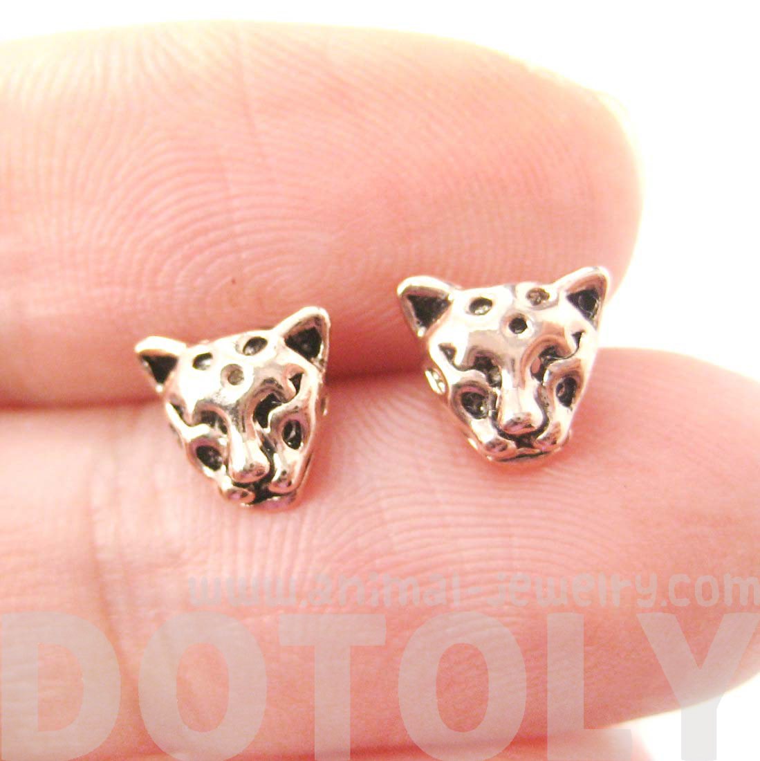 Small Leopard Tiger Cheetah Face Shaped Animal Stud Earrings in Rose