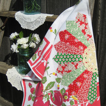 sweet red apple vintage tea towel