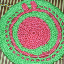 Pink & Lime-Green Crocheted Tam w/ Bow