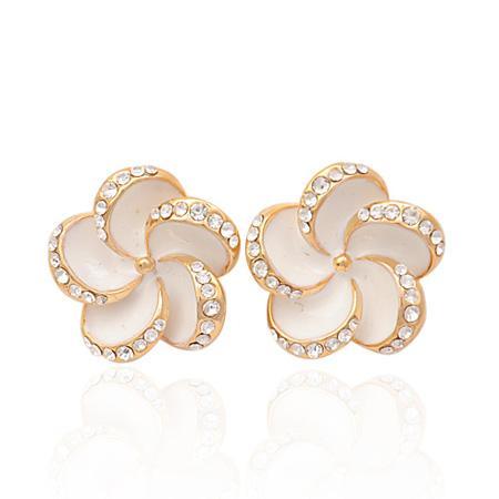 Flower with Crystal Earrings- Gold Plated