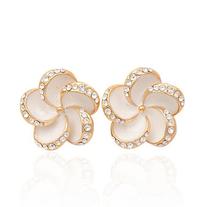 Flower with Crystal Earrings- Gold Plated