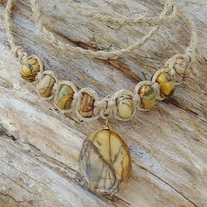 Red Creek Jasper Bead Macrame Choker with Pendant