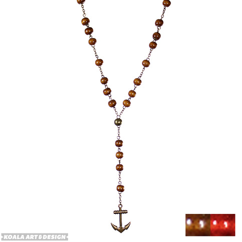 Wood Bead Anchor Necklace