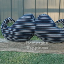 Mustache Pillow - Black & Blue Stripes