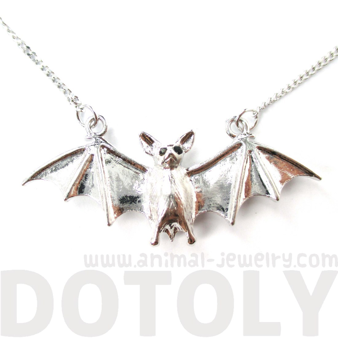 3D Realistic Bat Spread Wings Animal Shaped Pendant Necklace in Silver