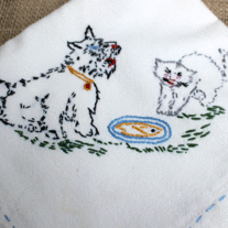 Tablecloth - Embroidered Dog, Cat and Fish