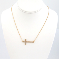 Gold Crystallized Sideways Cross Necklace
