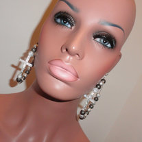 Cross Pave Hoops with Gunmetal and Silver Beads