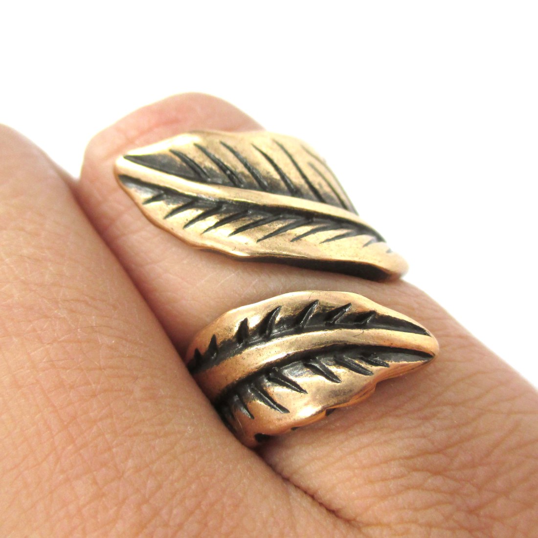 Pretty Leaves Shaped Floral Wrap Around Ring in Brass Size 6 Only