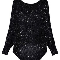 Sequin Dip Hem Black Knitwear
