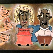 2people 3cats - original oil paintings